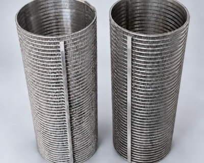 Cesti filtranti cilindrici wedge wire in AISI 304 per la separazione solido-liquido