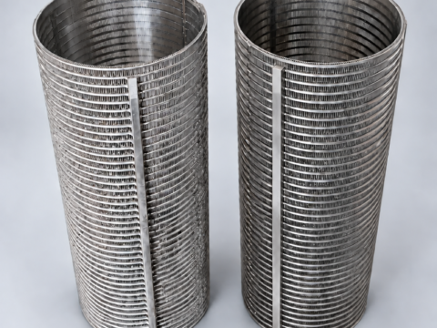 Cesti filtranti cilindrici wedge wire in AISI 304 per la separazione solido-liquido