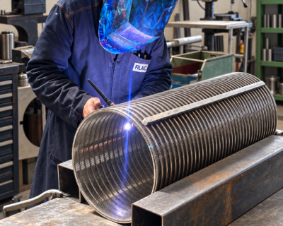 Cesti filtranti cilindrici wedge wire in AISI 304 per la separazione solido-liquido