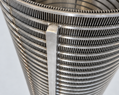Cesti filtranti cilindrici wedge wire in AISI 304 per la separazione solido-liquido